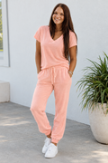 Apricot Pink V-Neck Set — Luxe & Linen Co. Fall Drop