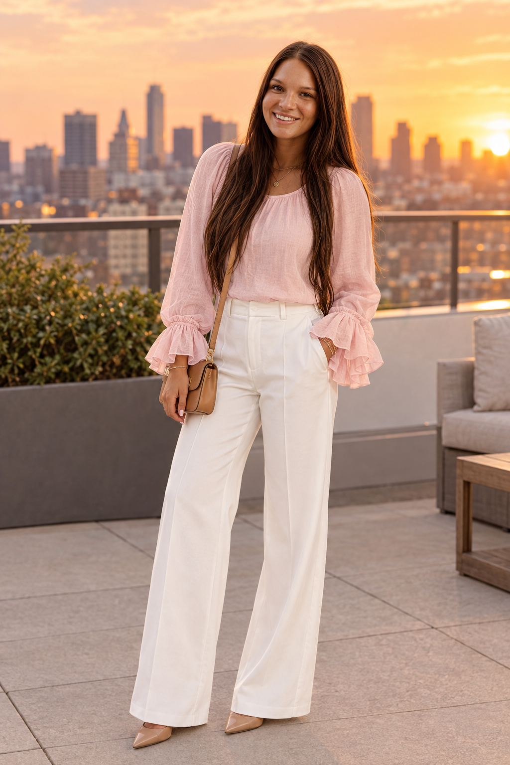 Gossamer Pink Ruffle Cuff Top — Luxe & Linen Co. Fall Drop