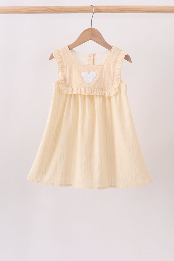 Oatmeal character french knot ruffle dress